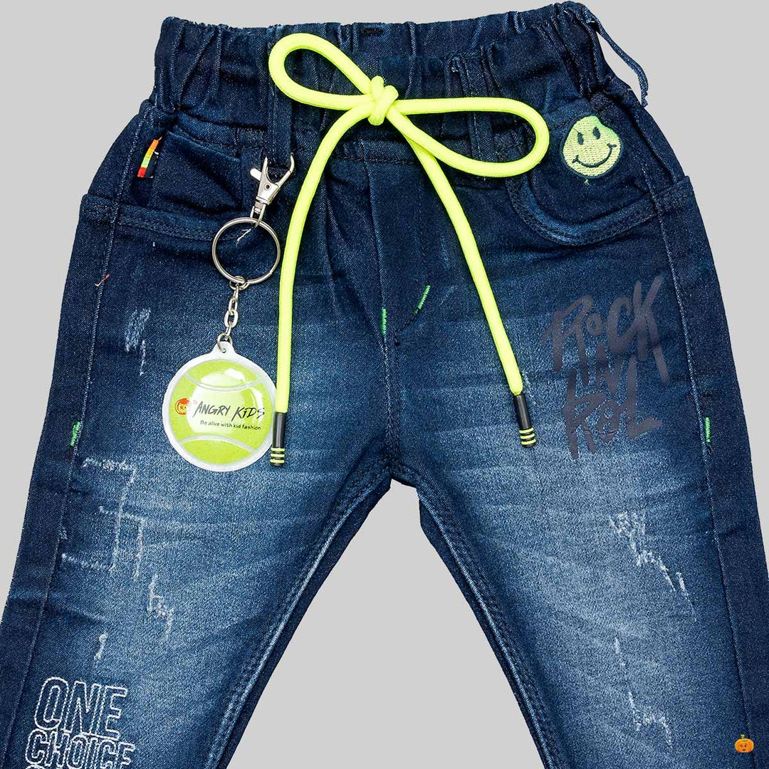Ripped Drawstring Jeans for Boys Close Up 