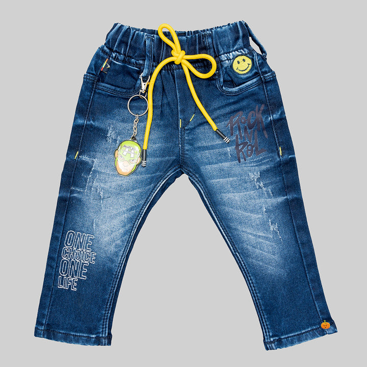 Ripped Drawstring Jeans for Boys Front 