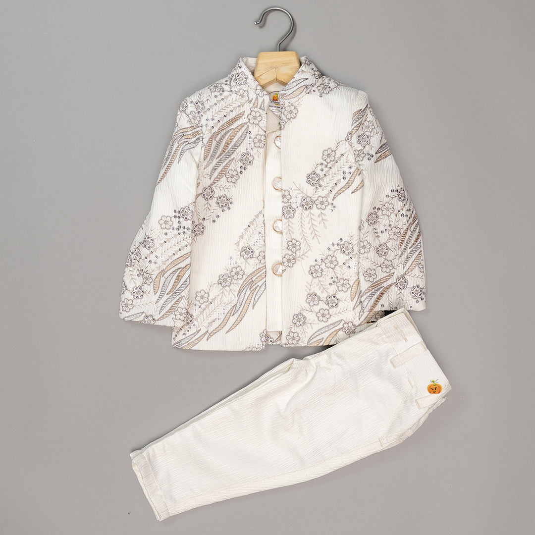 Floral Cream Jodhpuri Suit for Boys