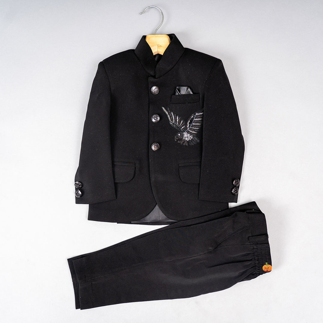 Black Eagle Embroidered Boys Jodhpuri Suit - Main Image