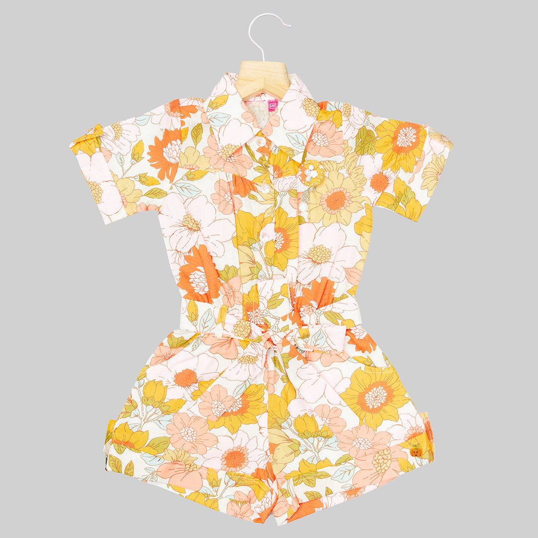 Multi Floral Printed Jump Suit for Girls Front View