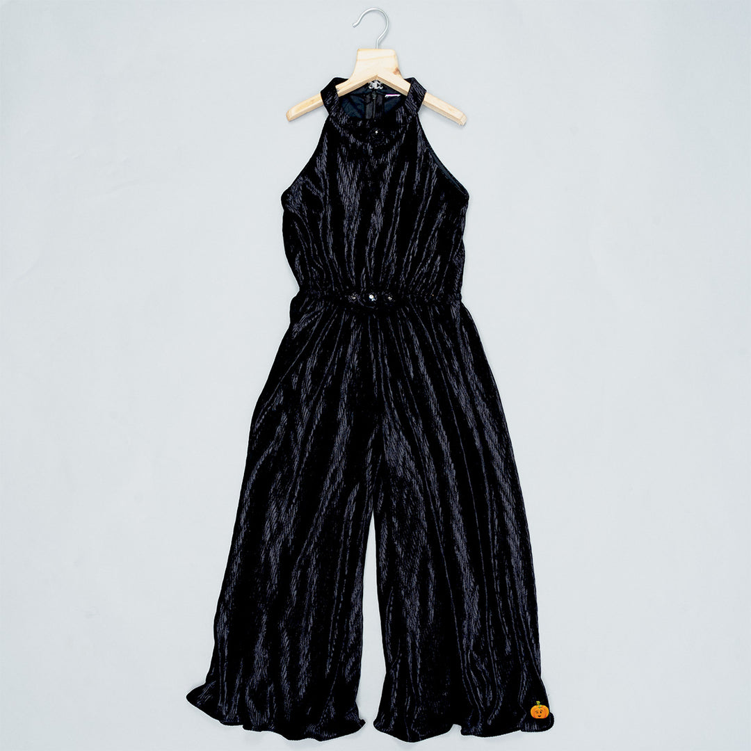 Pleated Velvet Jump Suit for Girls Front View