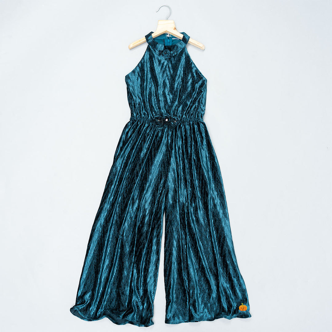 Pleated Velvet Jump Suit for Girls Front View