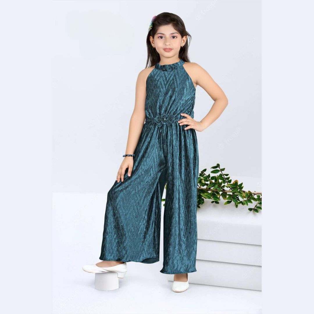 Pleated Velvet Jump Suit for Girls Front 