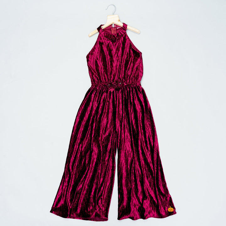 Pleated Velvet Jump Suit for Girls Front View