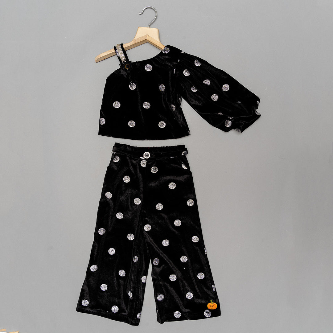 Maroon & Black Polka Dots Co-Ord Set Front 