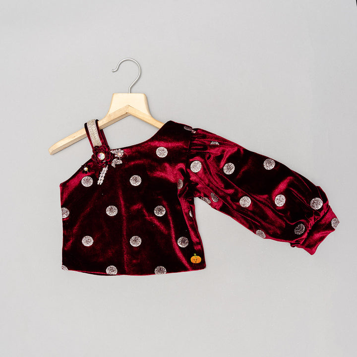 Maroon & Black Polka Dots Co-Ord Set Top 