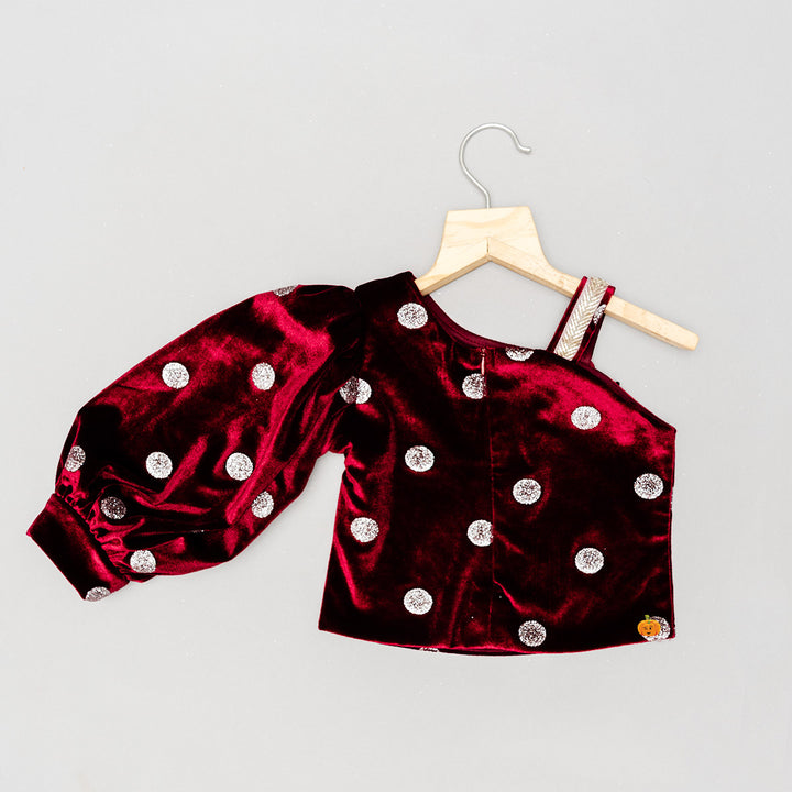 Maroon & Black Polka Dots Co-Ord Set Back 