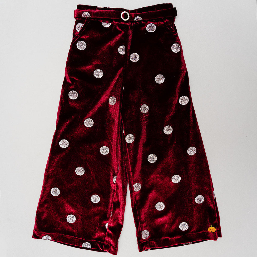 Maroon & Black Polka Dots Co-Ord Set Bottom