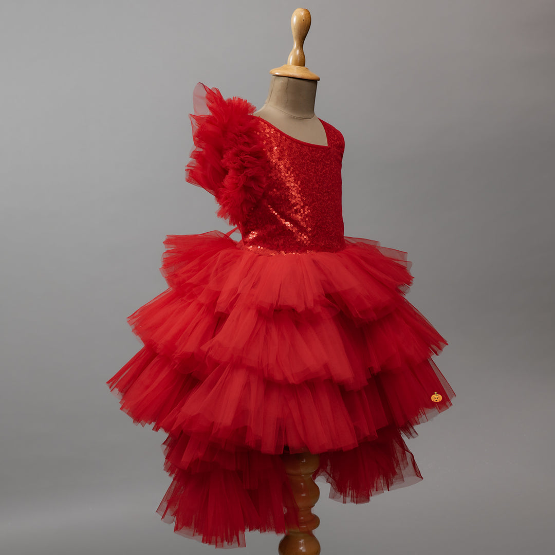 Red Layered Frock for Girls