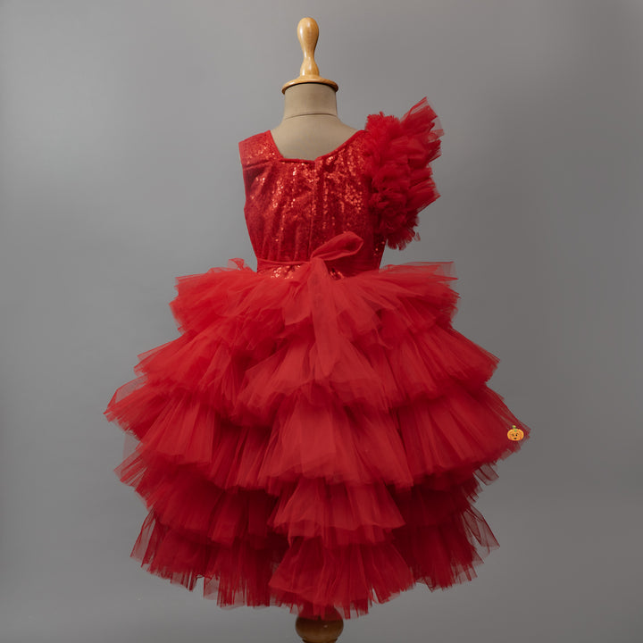 Red Layered Frock for Girls
