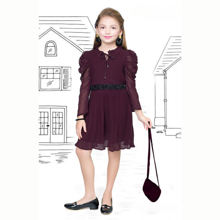 Wine Striped Midi for Girls Front 