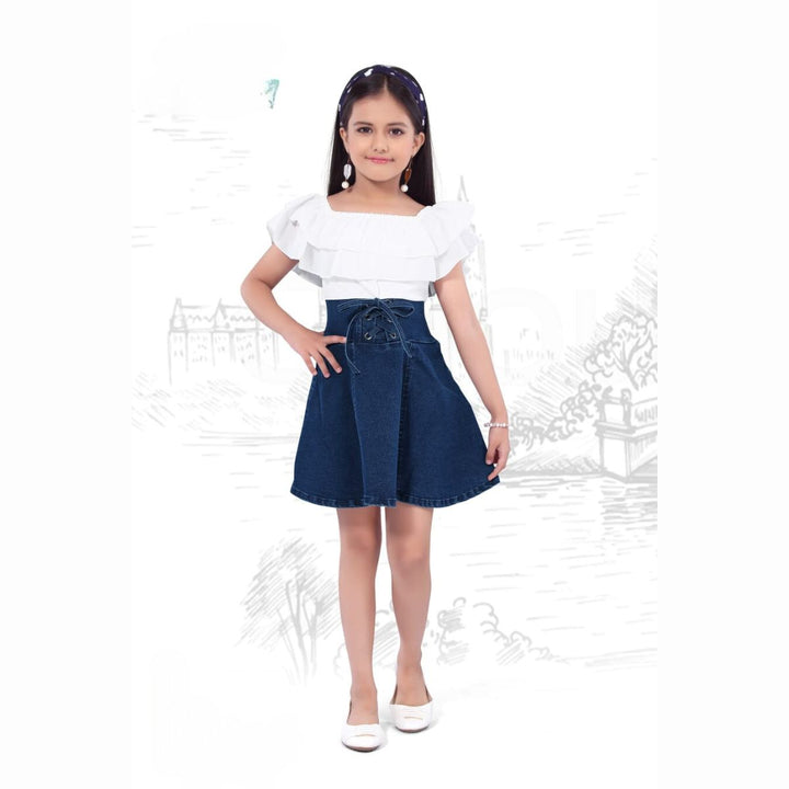Blue Shaded Girls Midi with Ruffled Top Front 