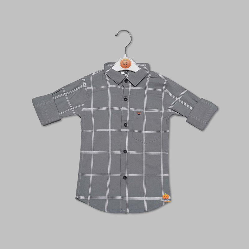 Checks Pattern Adjustable Sleeves Boys Shirt