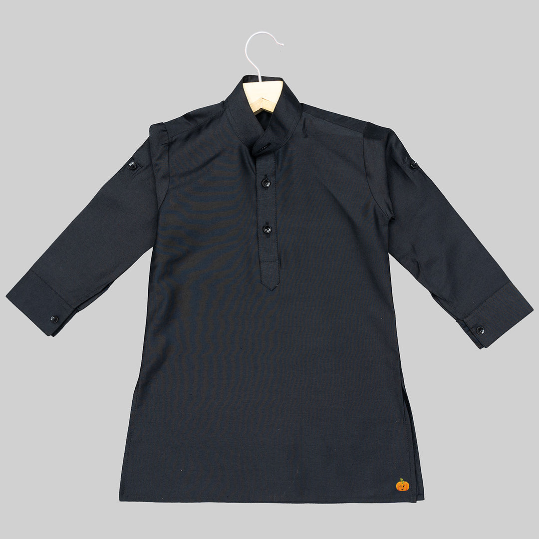Black Embroidered Boys Kurta Pajama with Jacket Kurta View