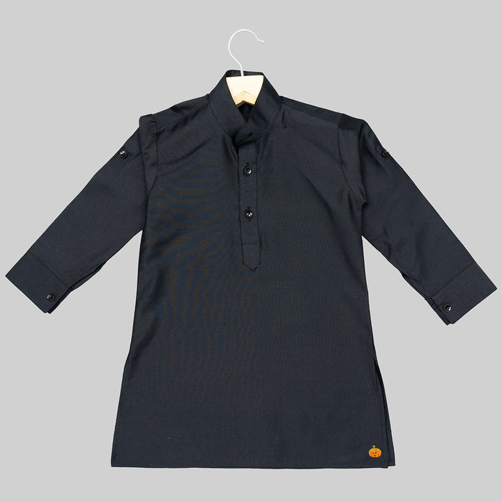 Black Embroidered Boys Kurta Pajama with Jacket Kurta View