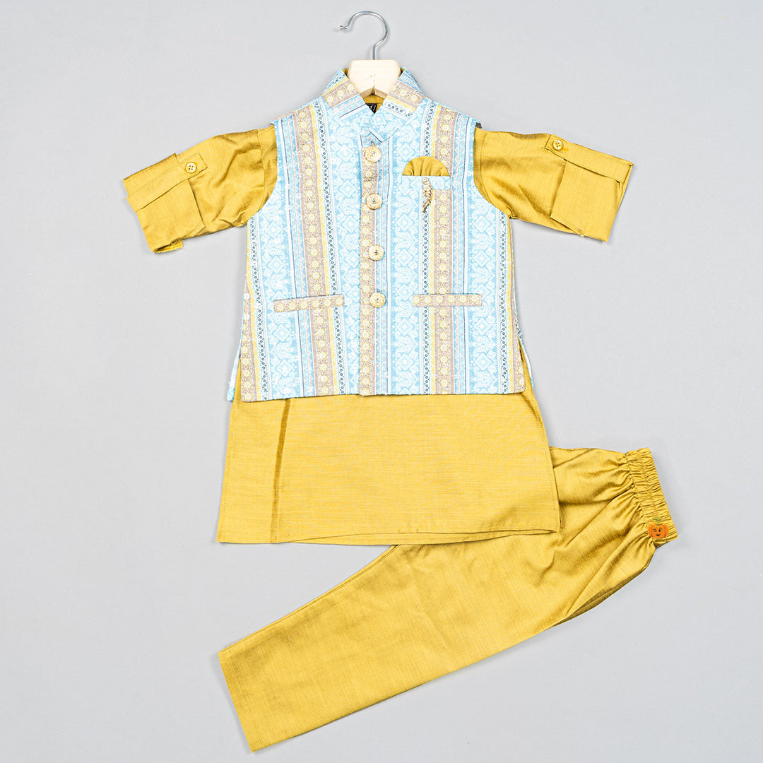 Mustard Printed Boys Jodhpuri Suit