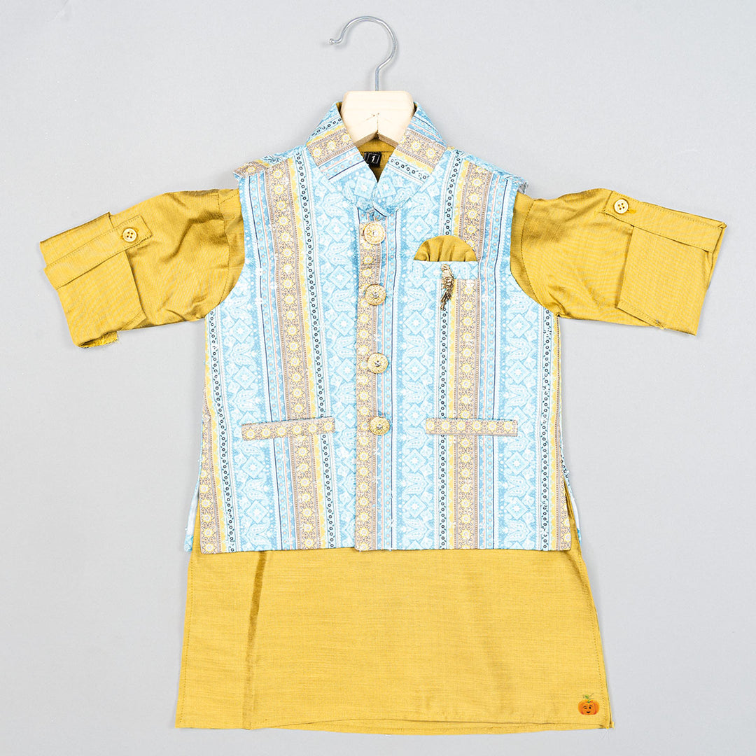 Mustard Printed Boys Jodhpuri Suit