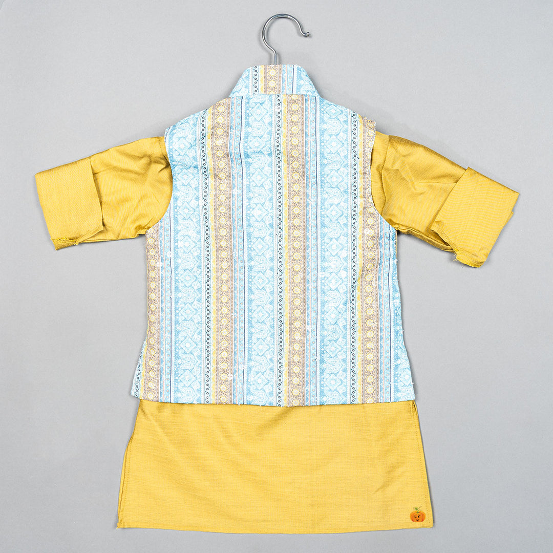 Mustard Printed Boys Jodhpuri Suit
