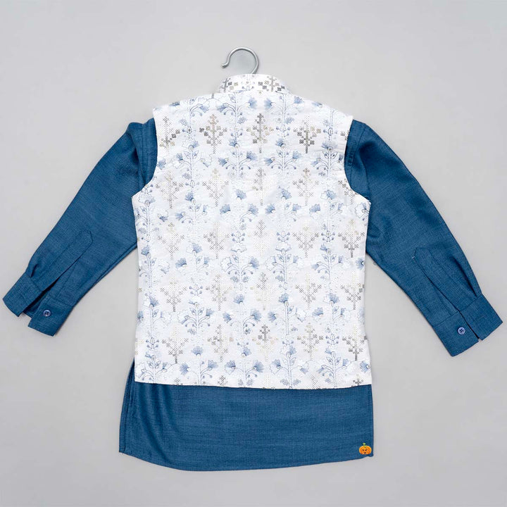 White Jacket with Blue Boys Kurta Pajama Back View