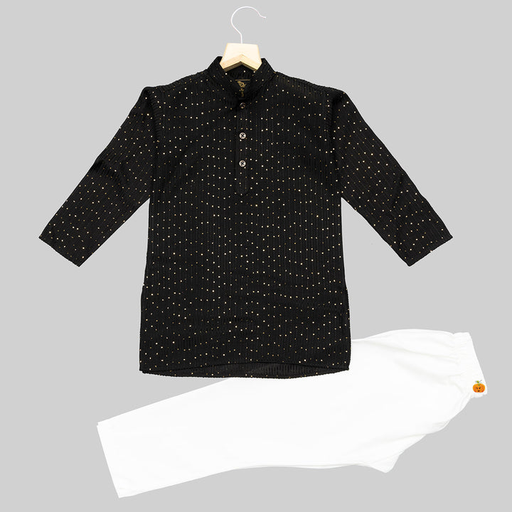Black Sequin Kurta Pajama for Boys Front View