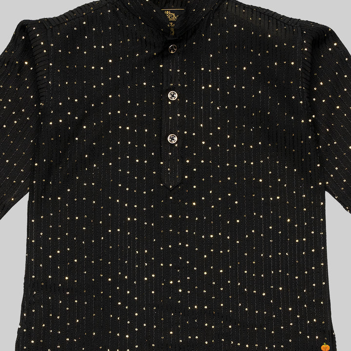 Black Sequin Kurta Pajama for Boys Close Up View