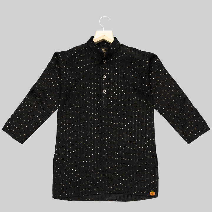 Black Sequin Kurta Pajama for Boys Top View