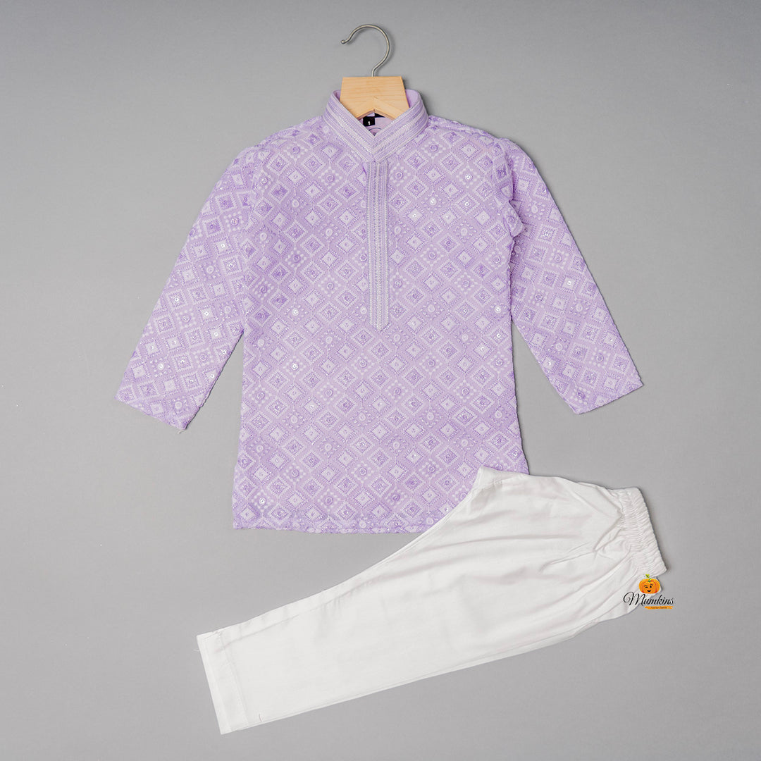 Purple Embroidered Kurta Pajama for Boys