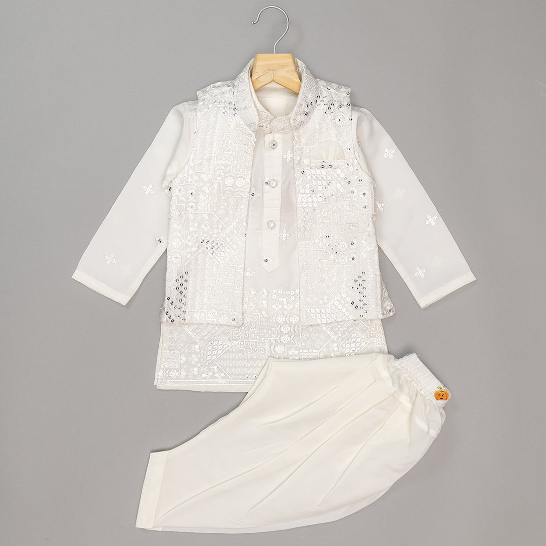 Cream Sequin Boys Kurta Pajama