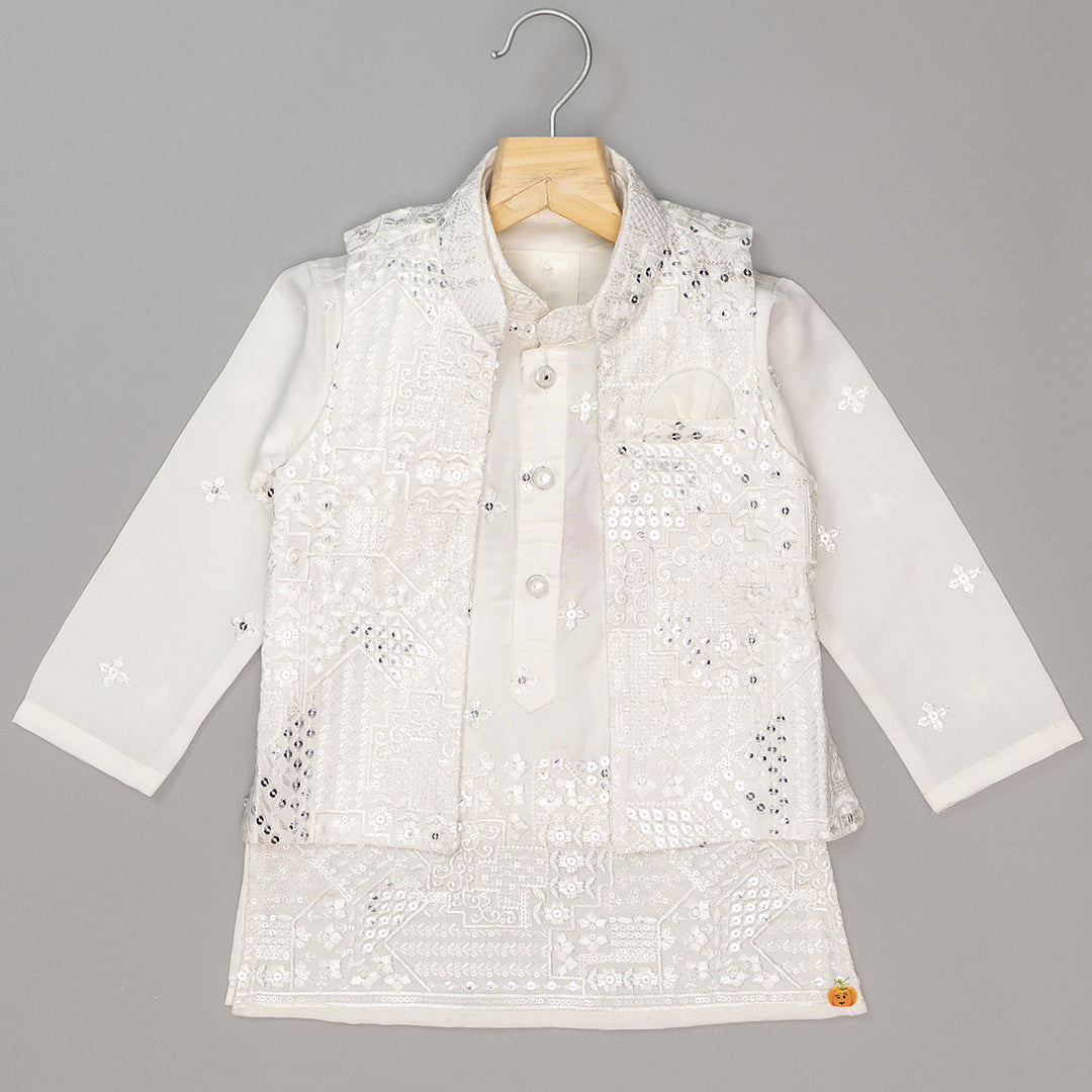 Cream Sequin Boys Kurta Pajama