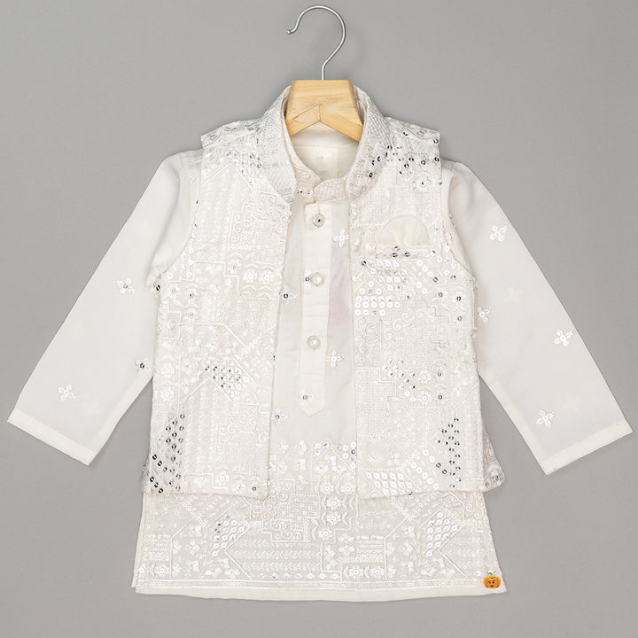 Cream Sequin Boys Kurta Pajama