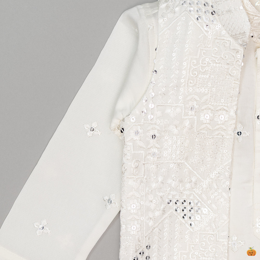 Cream Sequin Boys Kurta Pajama
