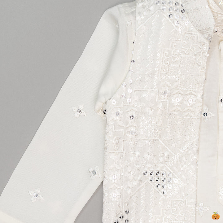 Cream Sequin Boys Kurta Pajama