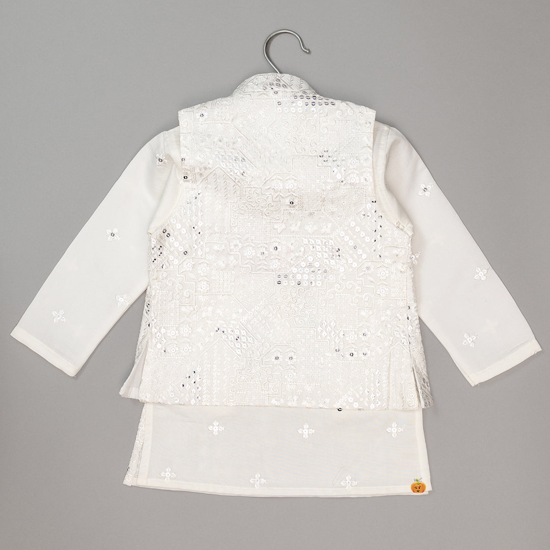 Cream Sequin Boys Kurta Pajama