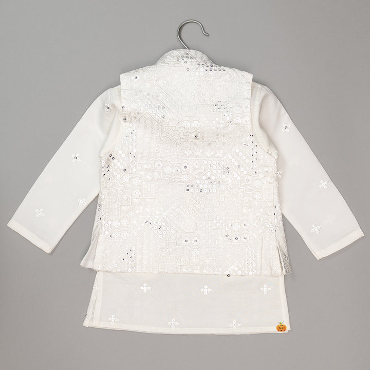 Cream Sequin Boys Kurta Pajama