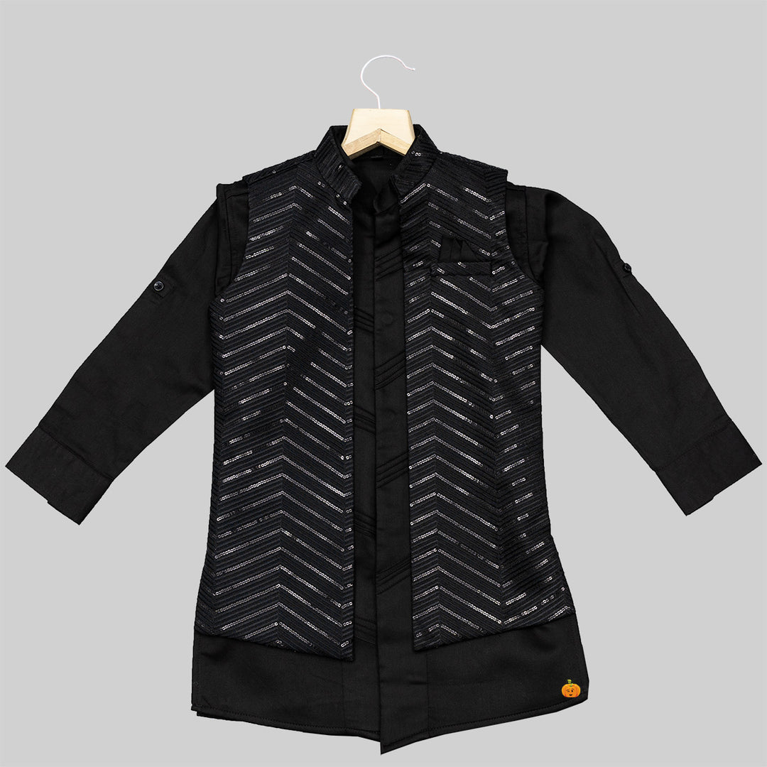 Black Sequin Kurta Pajama for Boys Top