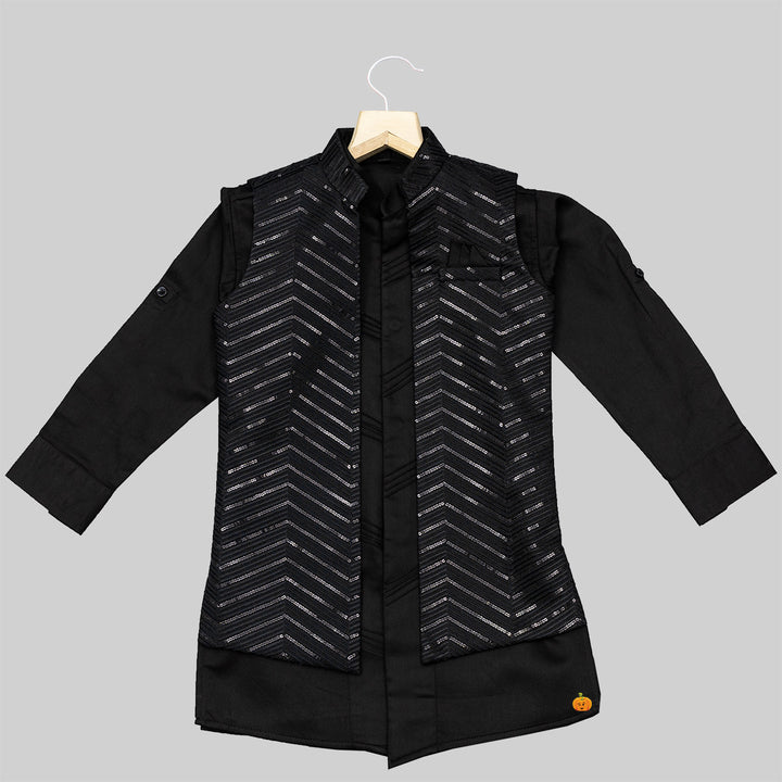 Black Sequin Kurta Pajama for Boys Top