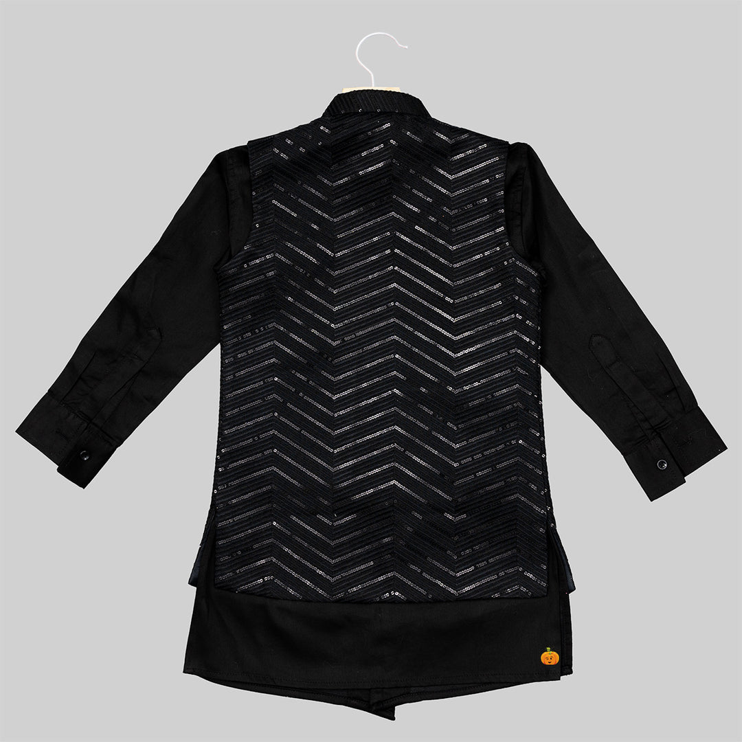 Black Sequin Kurta Pajama for Boys Back 
