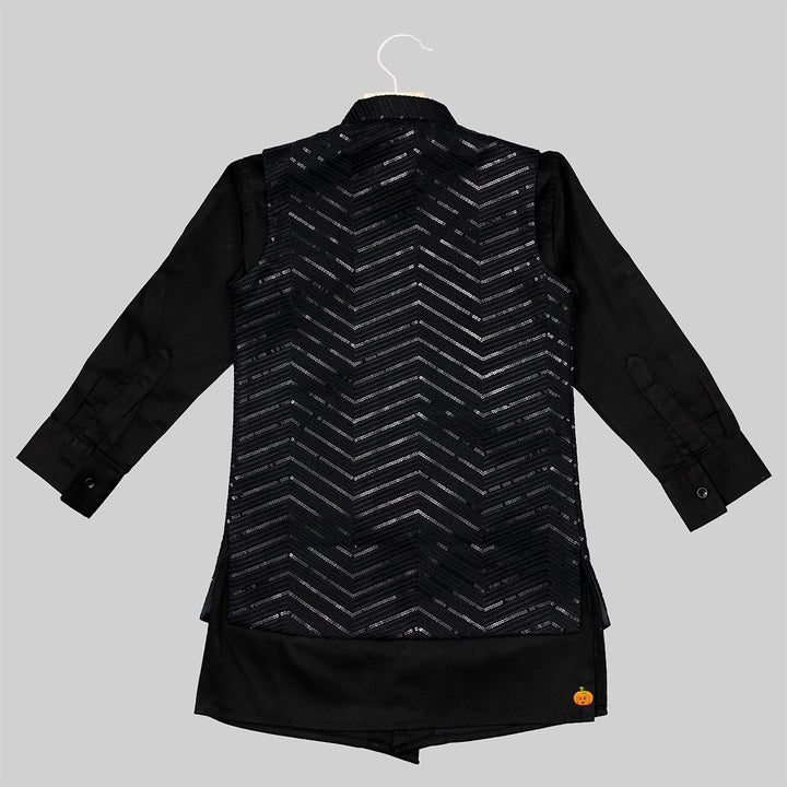 Black Sequin Kurta Pajama for Boys Back 