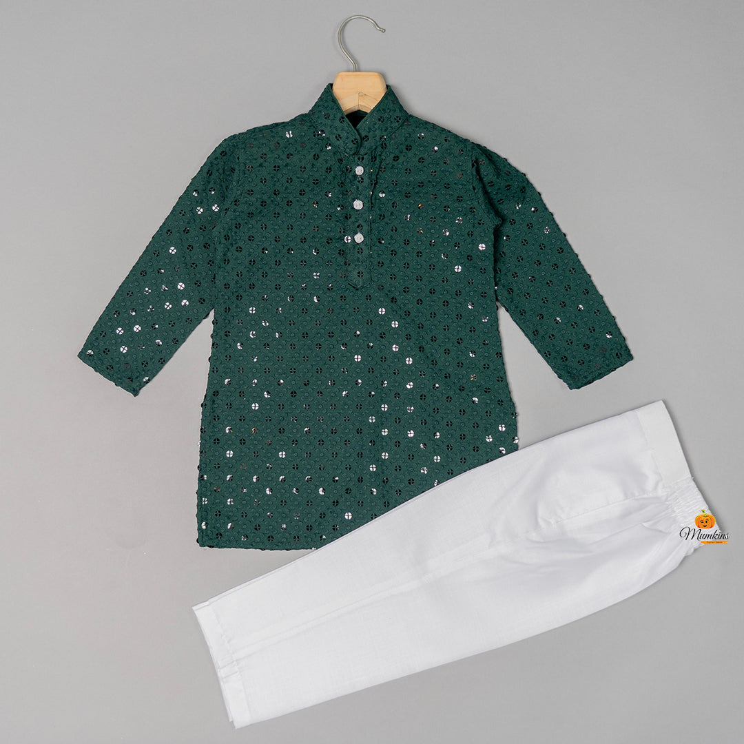 Green Sequin Kurta Pajama for  Boys