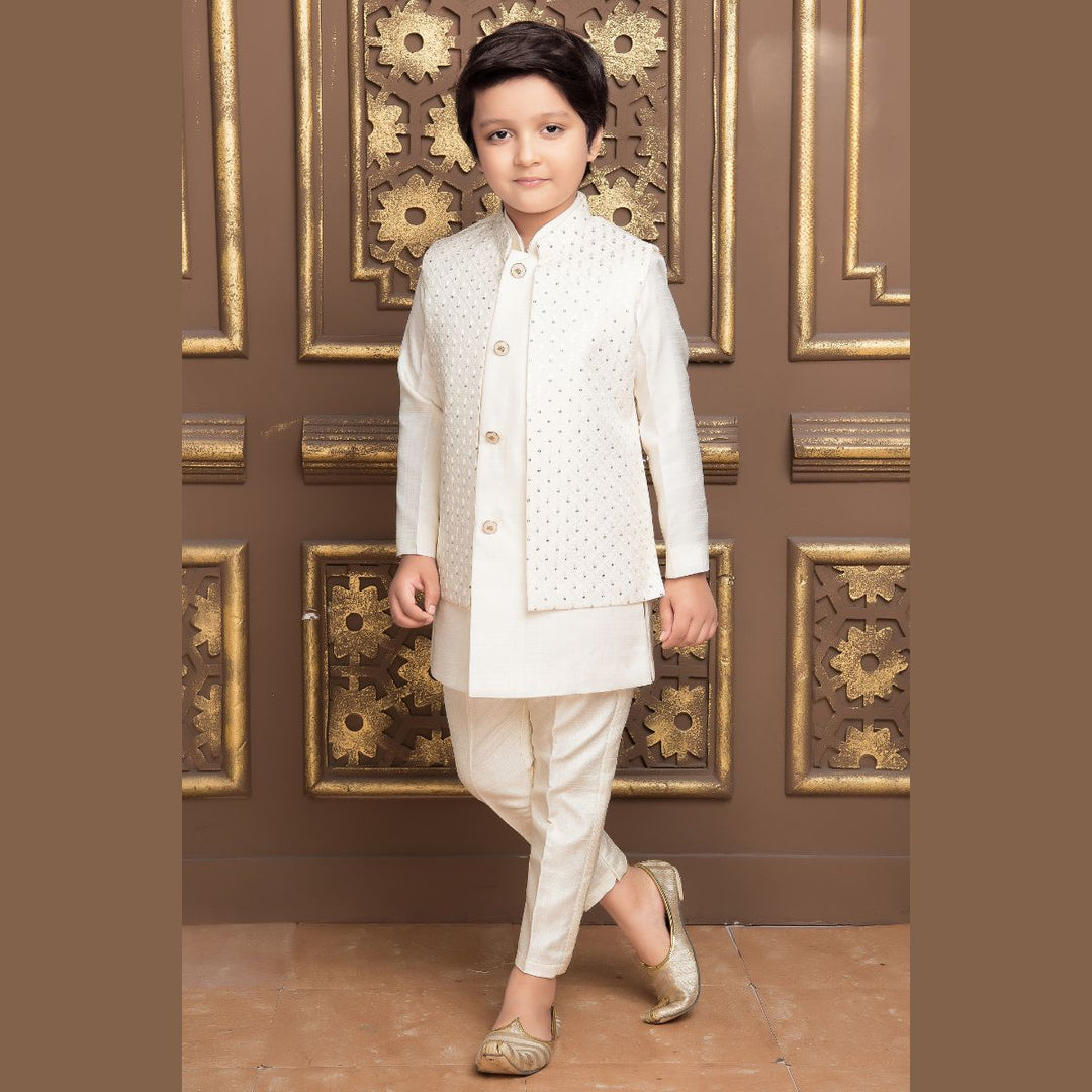 Party Wear White Kurta Pyjama For Baby Boy Cream Kurta Pajama