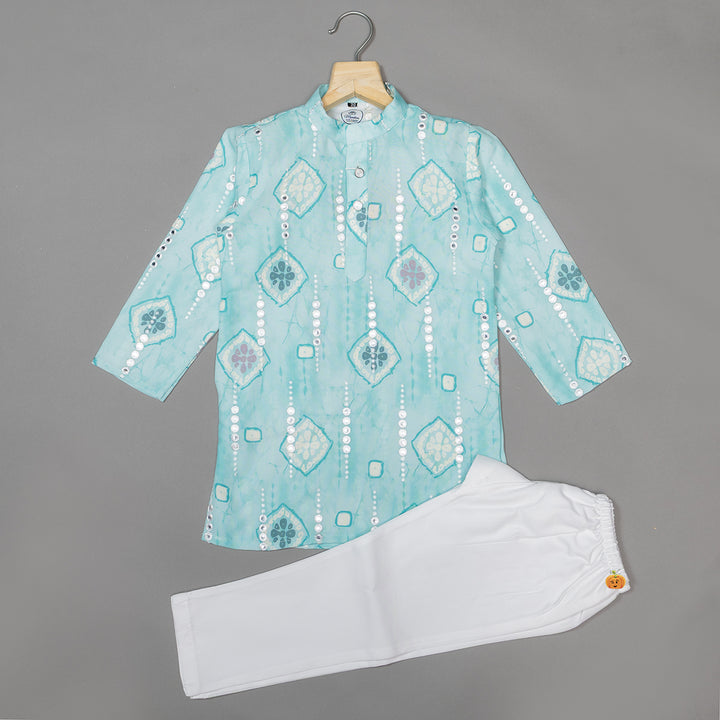 Sea Green Mirror Work Kurta Pajama