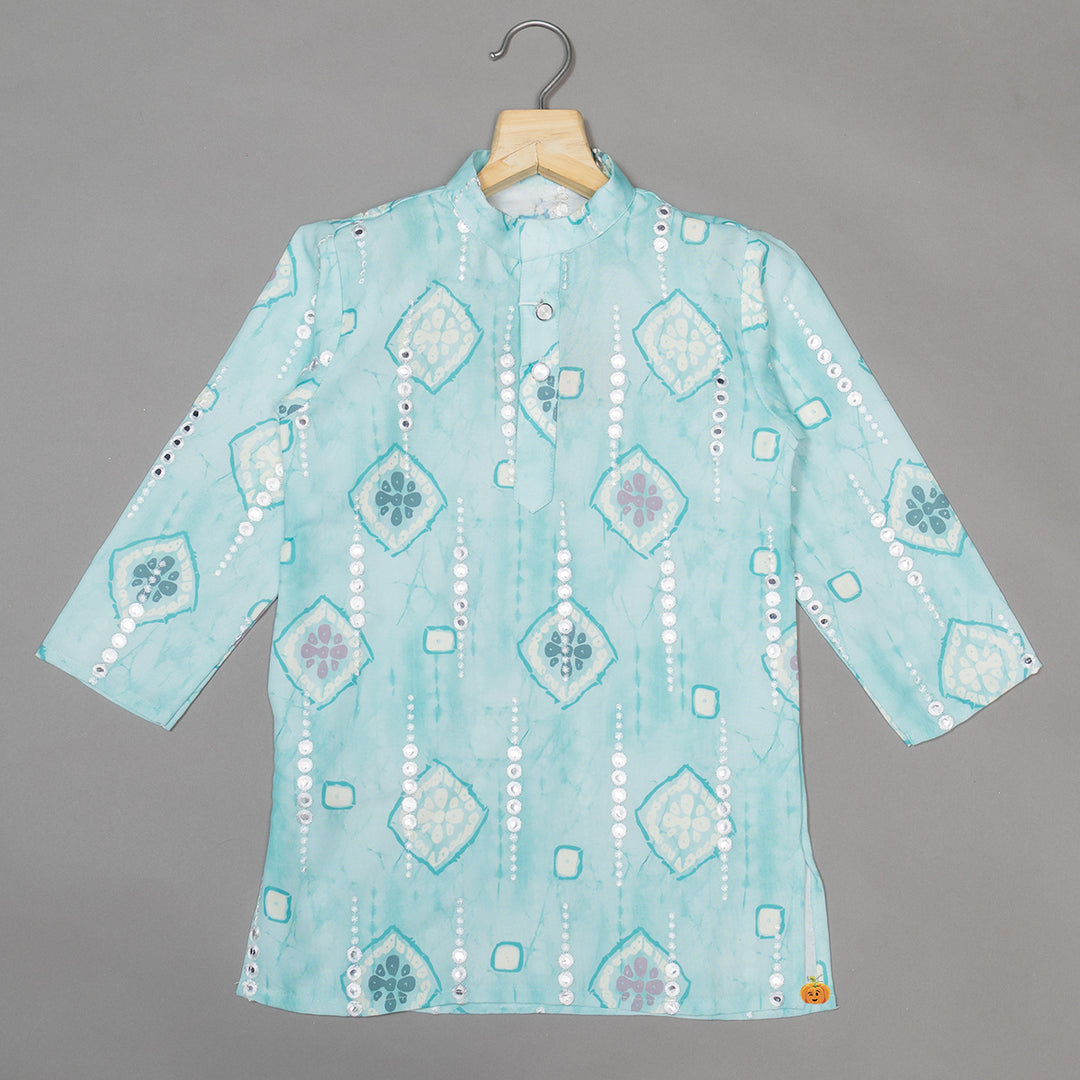 Sea Green Mirror Work Kurta Pajama