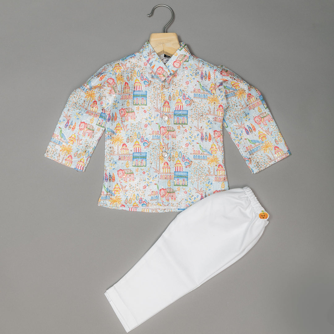 Printed Sequin Kurta Pajama for Boys