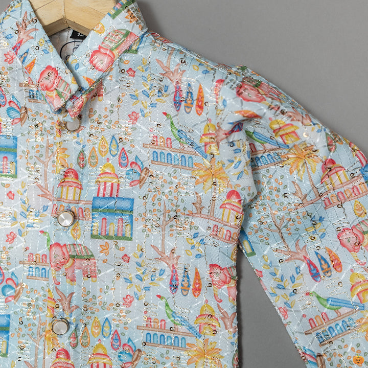 Printed Sequin Kurta Pajama for Boys