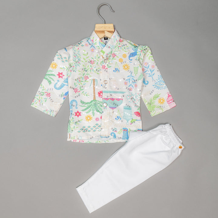 Printed Sequin Kurta Pajama for Boys