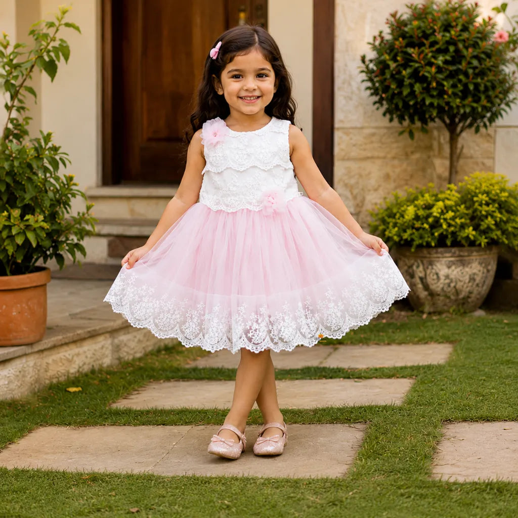 Girls Lace Net Party Wear Dress