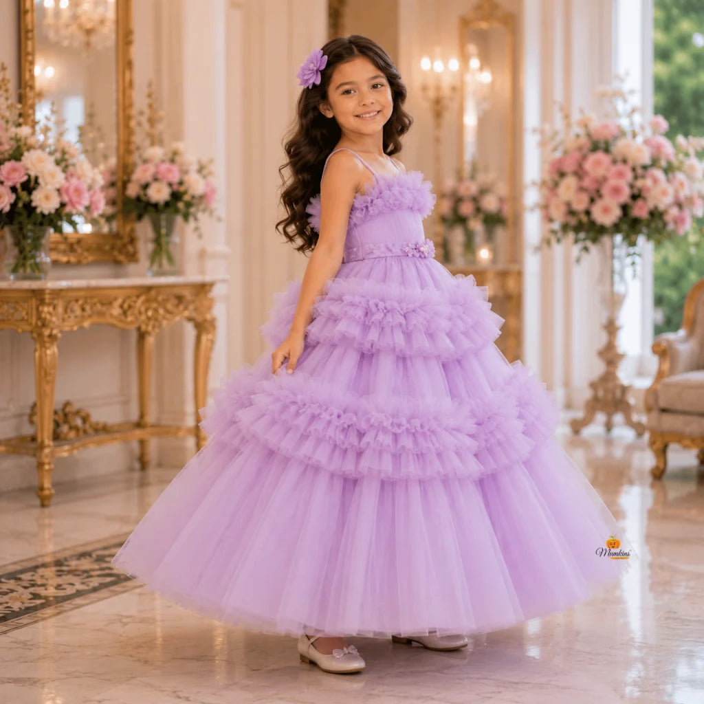 Purple Layered Gown for Girls