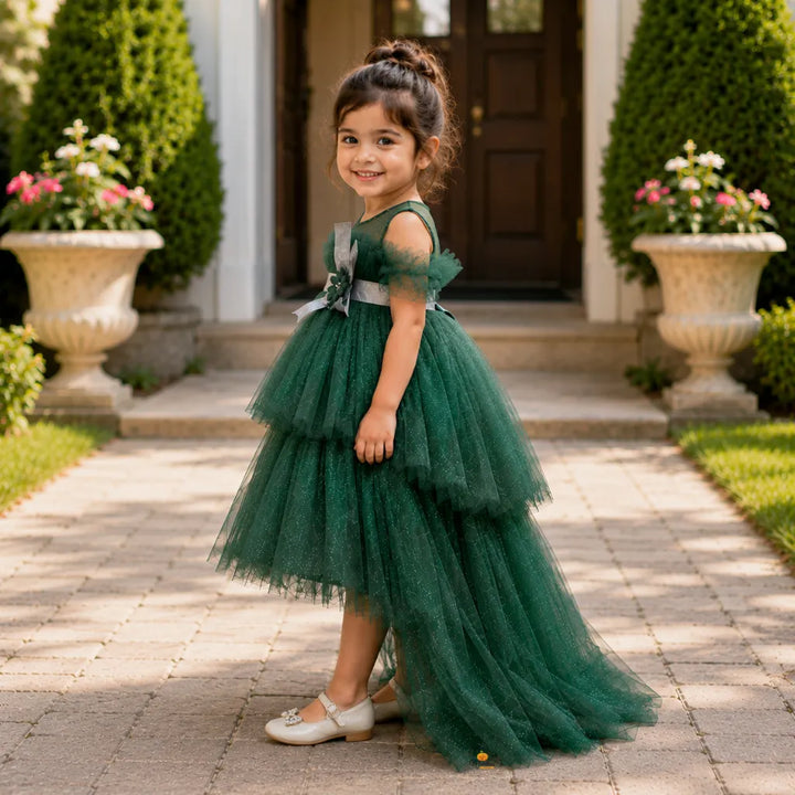Layered High Low Pattern Frock for Girls