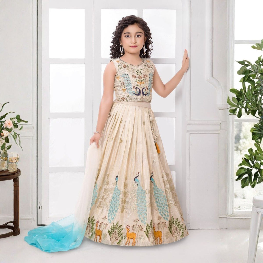 Fawn Embroidered Lehenga Choli for Girls